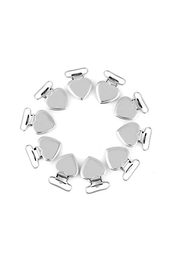 KUIDAMOS 10 pièces en métal Forme de Coeur insérer Sucette Porte-Jarretelles Clips Argent, pour la Maison Artisanat Jouet Tit