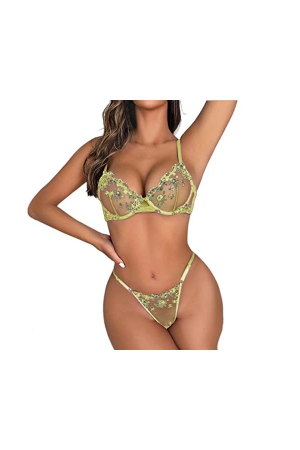 Pyjama Femme Pas Cher Femmes Dame Sexy Accessoires en métal avec Cou Suspendu Maille Lingerie Ensemble Taille Haute vêtements