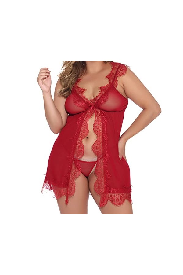 liaddkv Ensemble de lingerie pour femme, rouge, L