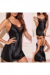 PANPANY Silk Nightwear Up Sexy-Lingerie Femmes vêtements de Nuit Dentelle Pyjama Satin Dress Sexy Ensemble De Lingerie Black