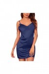 PANPANY Sleepwear Strap Sexy Femmes Cowl Satin Robe Mini sous-vêtements Cou Soie Nuit de Nuit Sexy Ensemble De Lingerie Blue