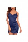 PANPANY Sleepwear Strap Sexy Femmes Cowl Satin Robe Mini sous-vêtements Cou Soie Nuit de Nuit Sexy Ensemble De Lingerie Blue