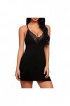 PANPANY Sleepwear Strap Neck Lace V Lingerie Chemise sous-vêtements pour Femmes Nightgown Lingerie Sexy Vert Black, S 