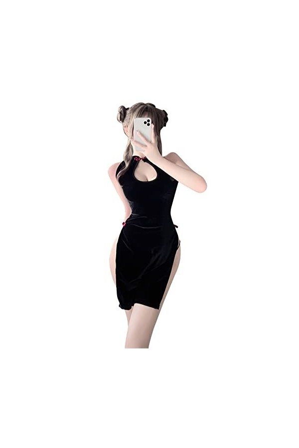 Temptshow Chemise de nuit sexy pour femme Cheongsam Chinois Cosplay Anime Lingerie Pyjamas, Vin rouge 1, taille unique