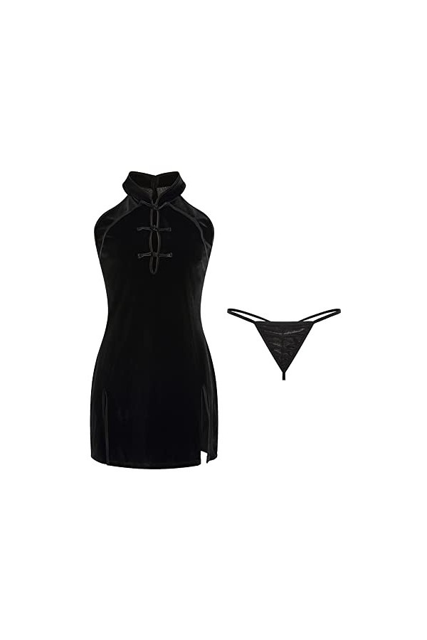 Temptshow Chemise de nuit sexy pour femme Cheongsam Chinois Cosplay Anime Lingerie Pyjamas, Vin rouge 1, taille unique