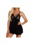 BIISDOST S-6XL Sexy Plus Pyjama Taille Dentelle vêtements de Nuit Lingerie vêtements de Nuit vêtements de Nuit Bow Body Noir 