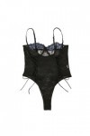 Combinaison ultra fine sexy en maille avec bretelles transparentes et lingerie sexy, Noir , S