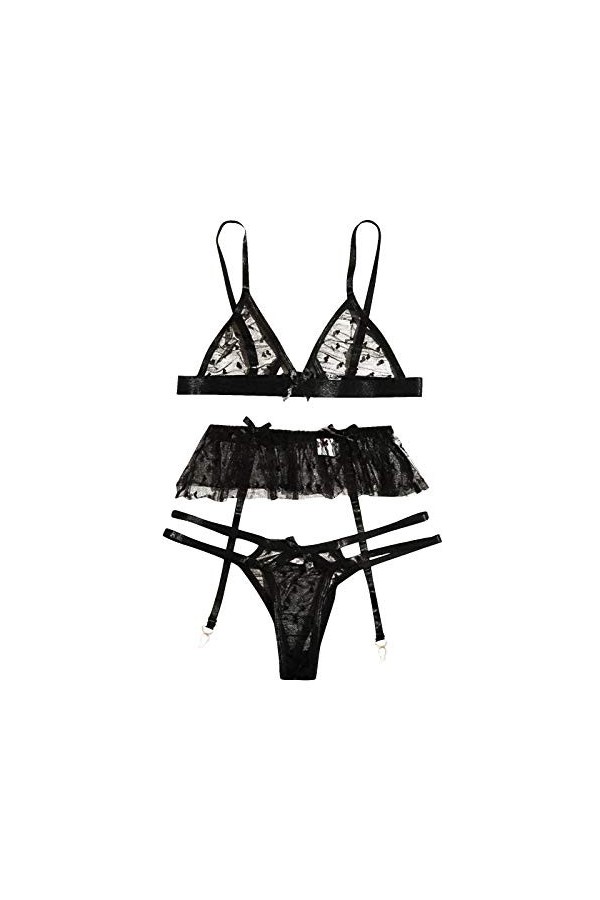 Jarretière sans fil pour femme avec collants sexy noir pyjama soutien-gorge S-XL femme lingerie jarretelles, Noir , S