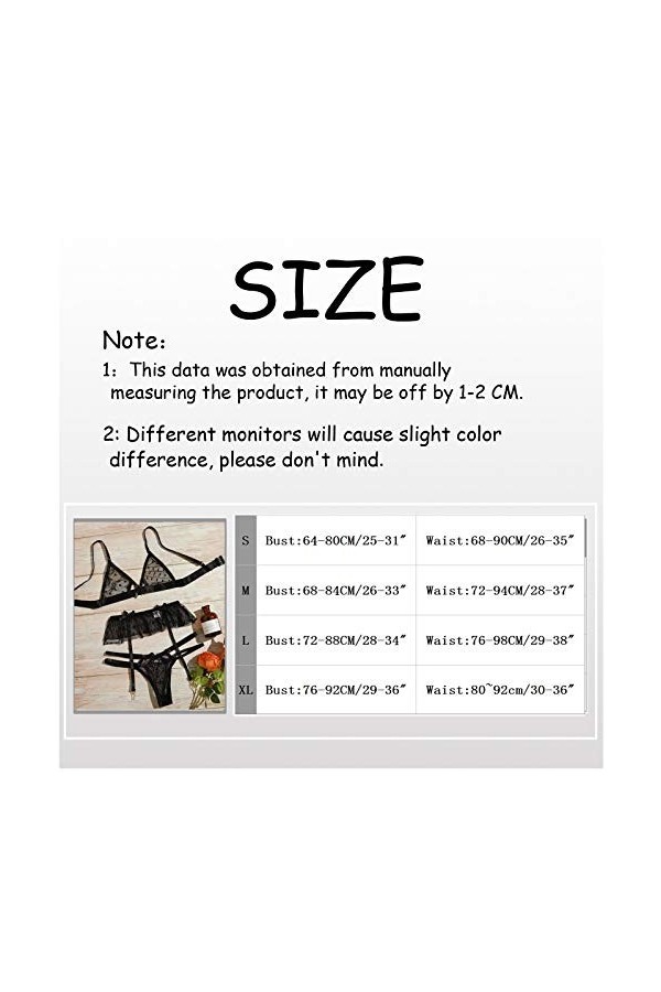 Jarretière sans fil pour femme avec collants sexy noir pyjama soutien-gorge S-XL femme lingerie jarretelles, Noir , S