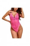Lingerie sexy à lacets pour femme avec broderie florale et filet extensible et décolleté transparent Taille 40, Rose, L