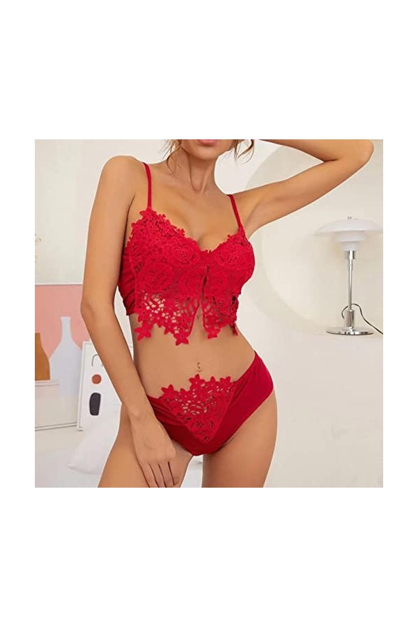 UOWEG Ensemble de sous-vêtements sexy pour femme, deux pièces, dentelle dos nu, ensemble de soutien-gorge sexy avec bas RD1,