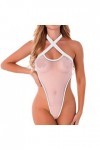 Body en maille dos nu pour femme - Nuisette transparente à lacets - Lingerie à lacets - Sous-vêtements sexy avec anneau en ac