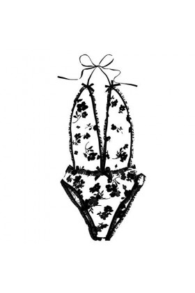 Sous-vêtements Lingerie Broderie Teddy Nœud papillon Body profond V Bodydoll Dentelle Soutien-gorge Lingerie sexy Grande tail