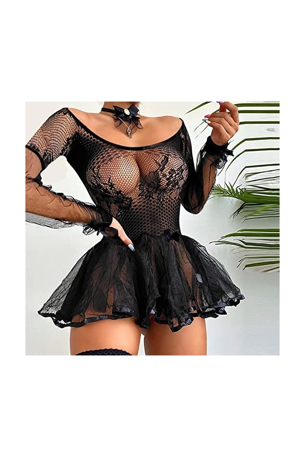 IKFIVQD Lingerie sexy en dentelle pour femme, Noir , XXL