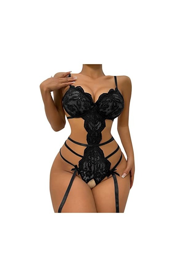Fulidngzg Lingerie érotique pour femme - Ouvert avec trou - Nuisette en résille - Entrejambe ouverte - Lingerie sexy - Body e