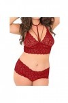Lingerie Sexy Grande Taille col en V Taille Haute Dentelle Florale Soutien-Gorge croisé et Culotte Ensemble 2 pièces sans Arm