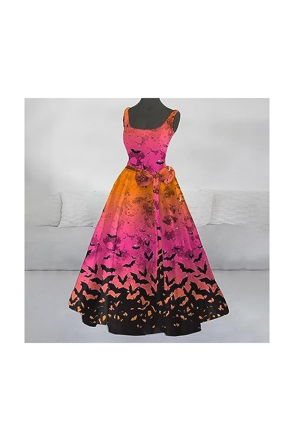 WinvOx Robe sans manches sexy à col rond pour femme - Imprimé - Grande taille, rose, XXXL