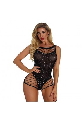 Lingerie sexy en dentelle pour femme avec strass, Noir , taille unique
