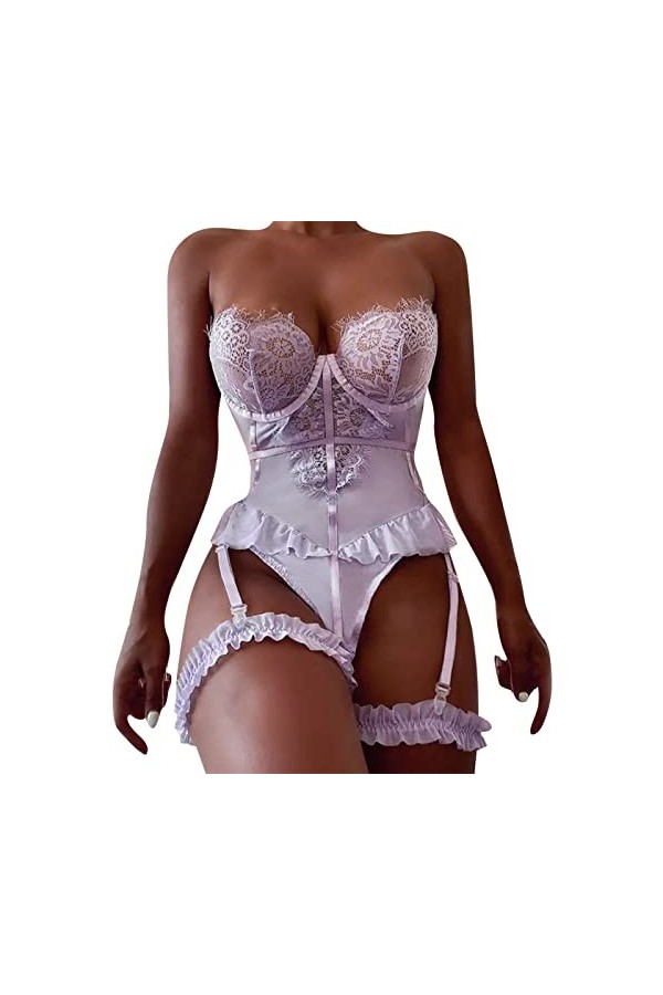 sous-vêtements Sexy en Dentelle pour Femmes sous-vêtements Sexy de Couleur Pure avec Ensemble de sous-vêtements de Soutien du