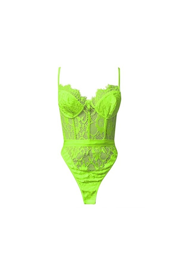 liaddkv -Lingerie Body profond Dentelle Femmes V-Teddy une pièce Lingerie sexy dames Bleu, jaune, S