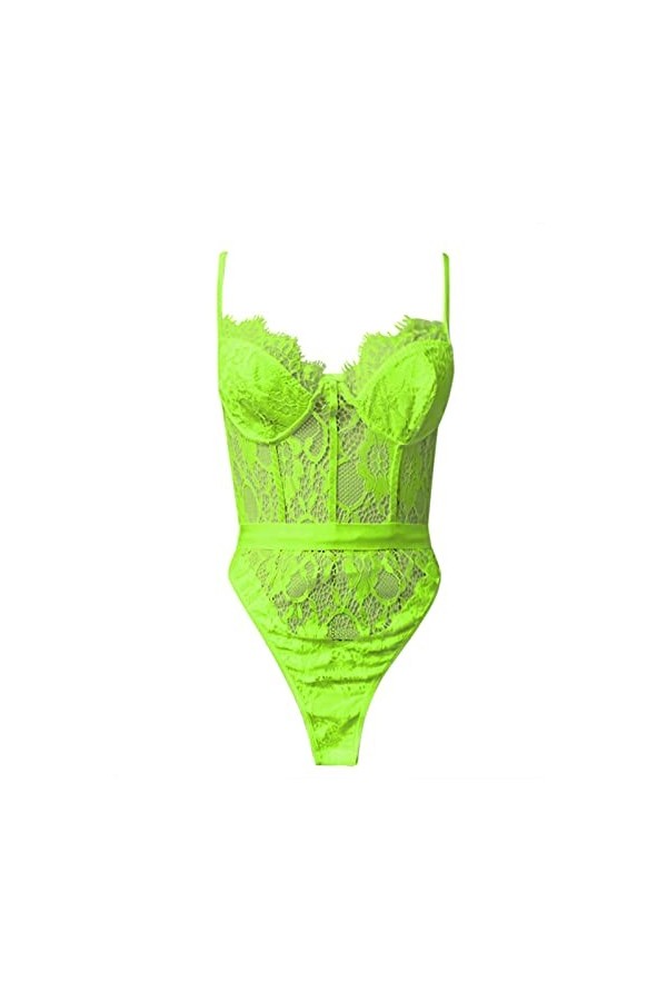 liaddkv -Lingerie Body profond Dentelle Femmes V-Teddy une pièce Lingerie sexy dames Bleu, jaune, S