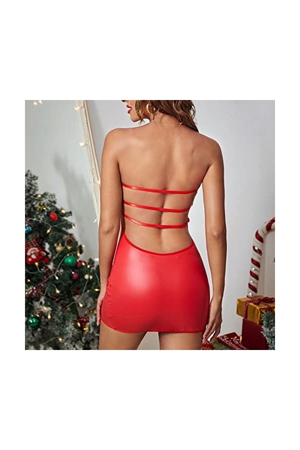 PANPANY Fourrures Cuir Sexy Femmes Noël Couture Sexy Laine sous-Vêtements Sexy Lingerie Chat Red, XL 