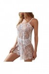 PANPANY Femmes Sheer Mesh Crochet Dentelle Sexy Sleepwear Sexy Lingerie Homme White, XL 