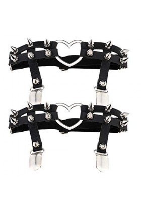 Harnais de cuisse gothique à rivets en cuir PU Coeur Sexy, noir
