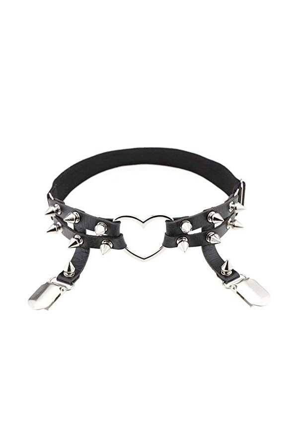 Harnais de cuisse gothique à rivets en cuir PU Coeur Sexy, noir