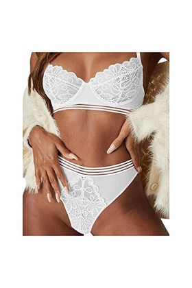Zannycn Ensemble de lingerie sexy pour femme - Soutien-gorge et culotte érotiques en dentelle - Ensemble de lingerie sexy - T