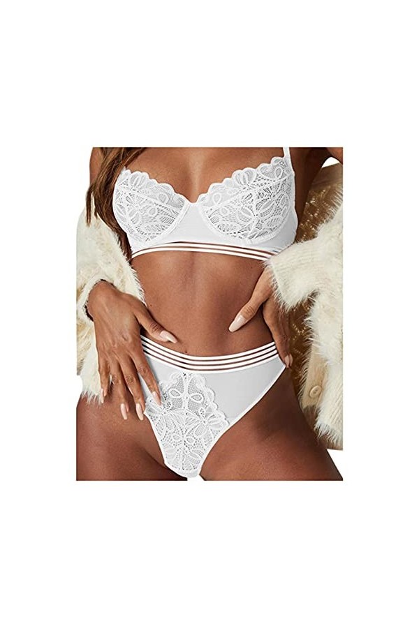 Zannycn Ensemble de lingerie sexy pour femme - Soutien-gorge et culotte érotiques en dentelle - Ensemble de lingerie sexy - T