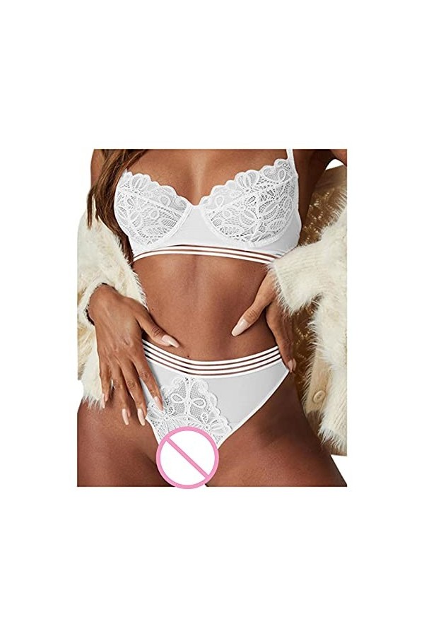 Zannycn Ensemble de lingerie sexy pour femme - Soutien-gorge et culotte érotiques en dentelle - Ensemble de lingerie sexy - T