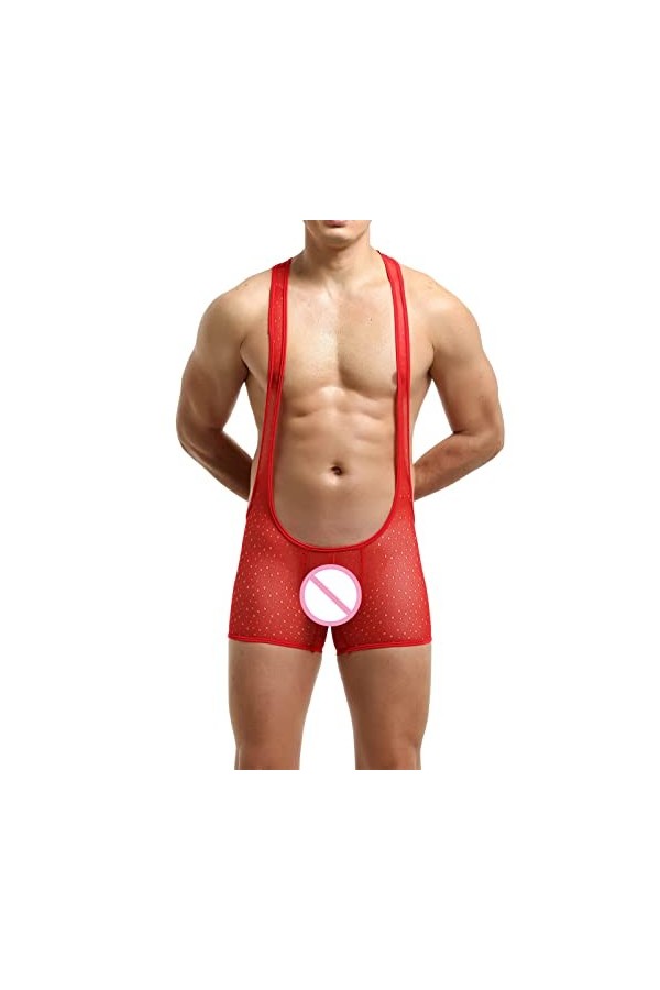 Combinaison Jockstrap pour homme en maille - Lingerie érotique - Une pièce - Maillot de corps - Stringbody - Glossy Silky - C