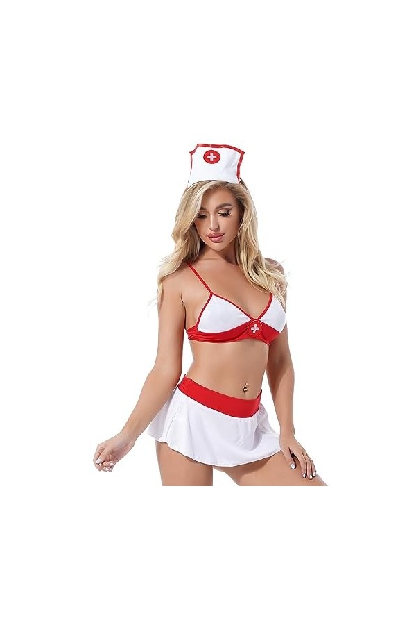 ROSVAJFY Costume Cosplay Infirmière Sexy Femme Nurse Jeu Rôle Lingerie Halloween Sous-vêtements Infirmière Uniforme Deguiseme