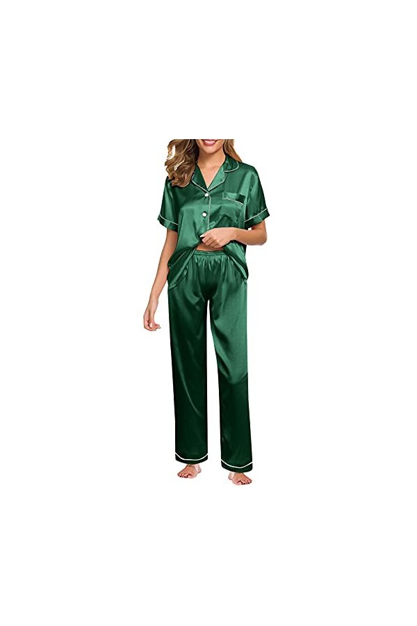 Ensemble de pyjama en soie pour femme - Ensemble de vêtements de nuit sexy - Sans manches et courtes - Sous-vêtements - Robe 
