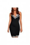Robe pour femme avec col en V, bretelles dos nu et coutures en dentelle, Noir , XL