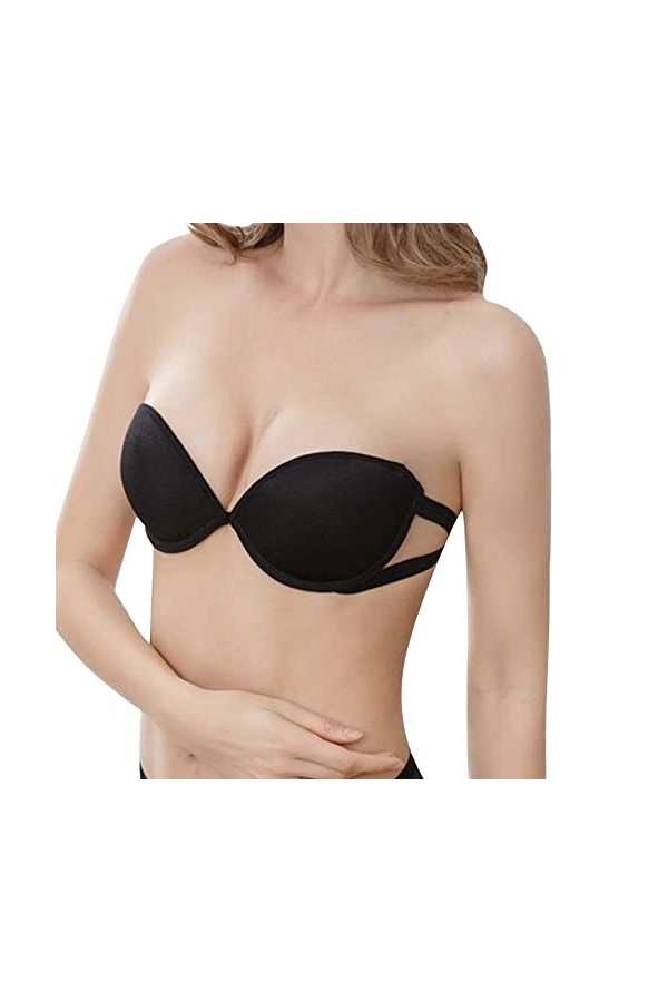 Zannycn Brassière adhésive pour femme - Push Up - Avec armatures - Bralette de sport - Plusieurs couleurs, Noir , L
