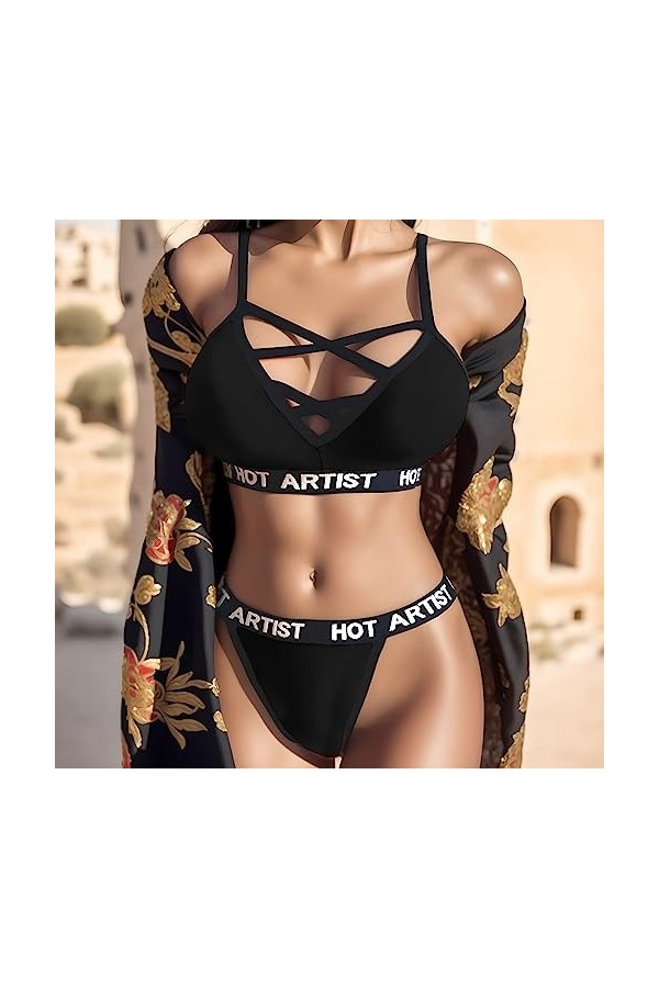 Zannycn Ensemble de lingerie sexy pour femme - Ensemble licol - Tenue sexuelle - Ensemble de sous-vêtements pour femme - Sout