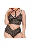 Lingerie Sexy Grande Taille col en V Taille Haute Dentelle Florale Soutien-Gorge croisé et Culotte Ensemble 2 pièces sans Arm