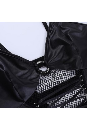 Spicy Girl Sexy Slim Fit Fashion Mesh Splice Strap Top Noir Robe gothique, Noir , M