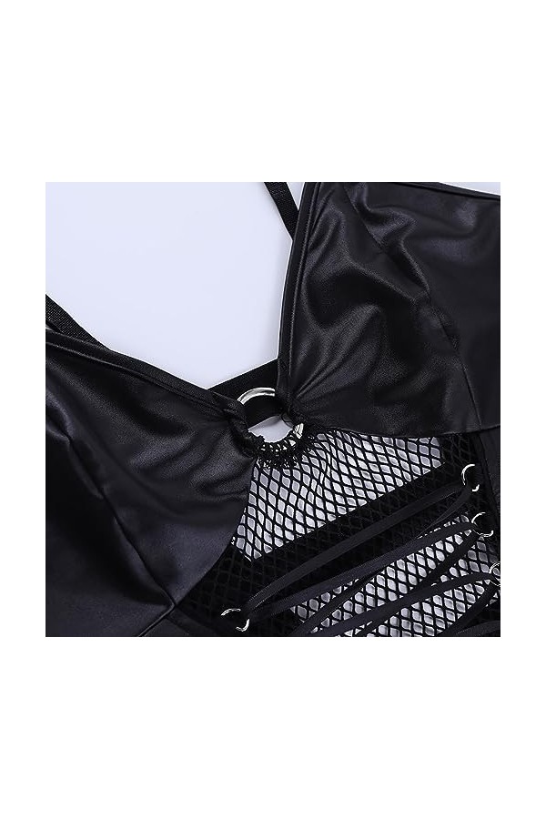 Spicy Girl Sexy Slim Fit Fashion Mesh Splice Strap Top Noir Robe gothique, Noir , M