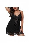 TWIOIOVE Lingerie Jo Sous-vêtements Robe Dentelle Sous-vêtements Profonds Robe de Nuit Col V G-string Nuit Quotte. Femmes Bea