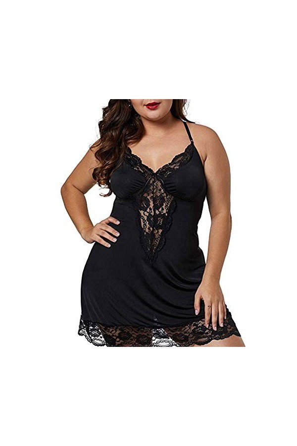 TWIOIOVE Lingerie Jo Sous-vêtements Robe Dentelle Sous-vêtements Profonds Robe de Nuit Col V G-string Nuit Quotte. Femmes Bea