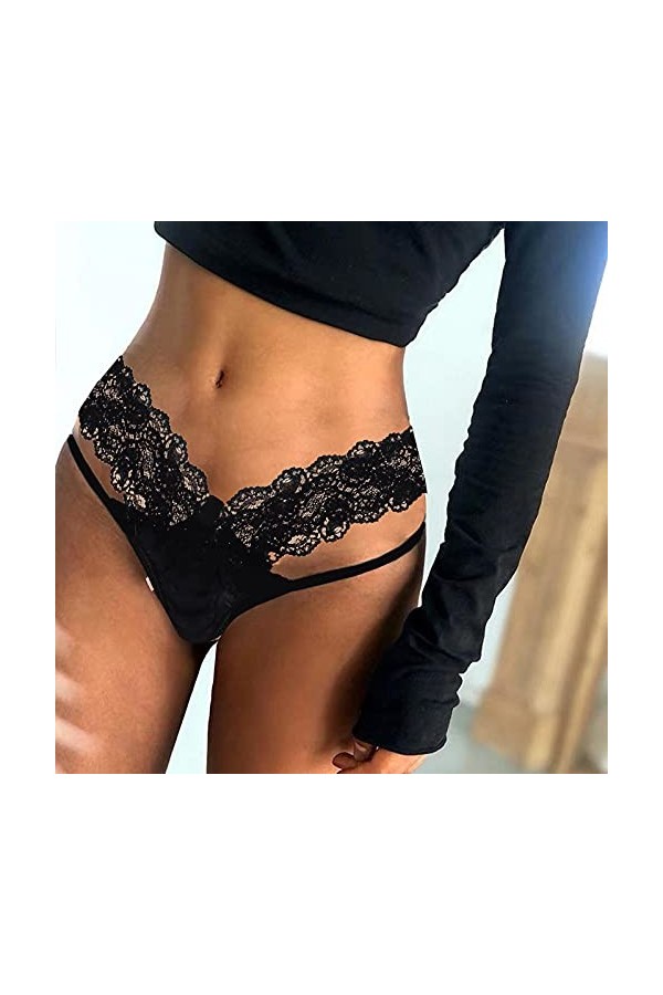 HELLORSOON String Ficelle Femme Sexy Dentelle Florale Confortable String Ficelle Coupe Française Séduction Résille Volants Bo