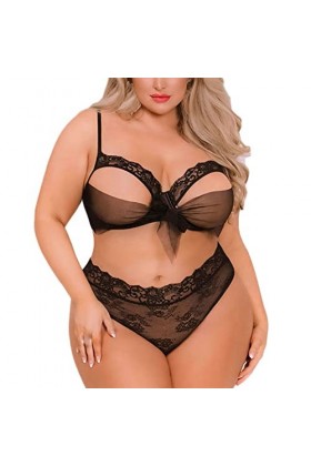 Générique Femmes Plus Size Sexy Hollow Bowknot Soutien-Gorge sans Fil + Slip Lingerie Ensemble de sous-vêtements Menstruelle 