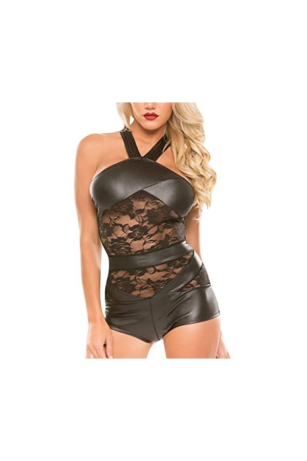 Ghemdilmn Collants à trois points pour femme, dentelle, sous-vêtements sexy lingerie sexy pour femme sexy grande taille, Noir