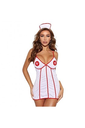 Girspov Sexy Lingerie Set Femmes Infirmière Cosplay Babydoll Bodysuit Sleepwear Sling Nightdress Naughty Infirmière Roleplay 