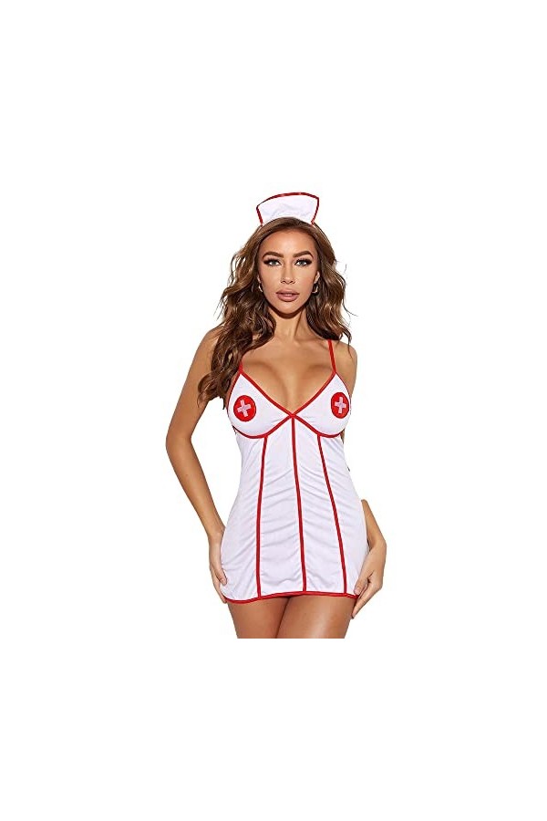 Girspov Sexy Lingerie Set Femmes Infirmière Cosplay Babydoll Bodysuit Sleepwear Sling Nightdress Naughty Infirmière Roleplay 