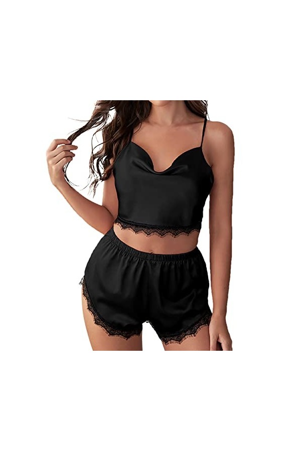 Ensemble de pyjama en dentelle pour femme - Lingerie en satin - Lingerie sexy - Lingerie de nuit - Culottes sexy - Ensemble d