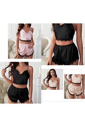 Ensemble de pyjama en dentelle pour femme - Lingerie en satin - Lingerie sexy - Lingerie de nuit - Culottes sexy - Ensemble d